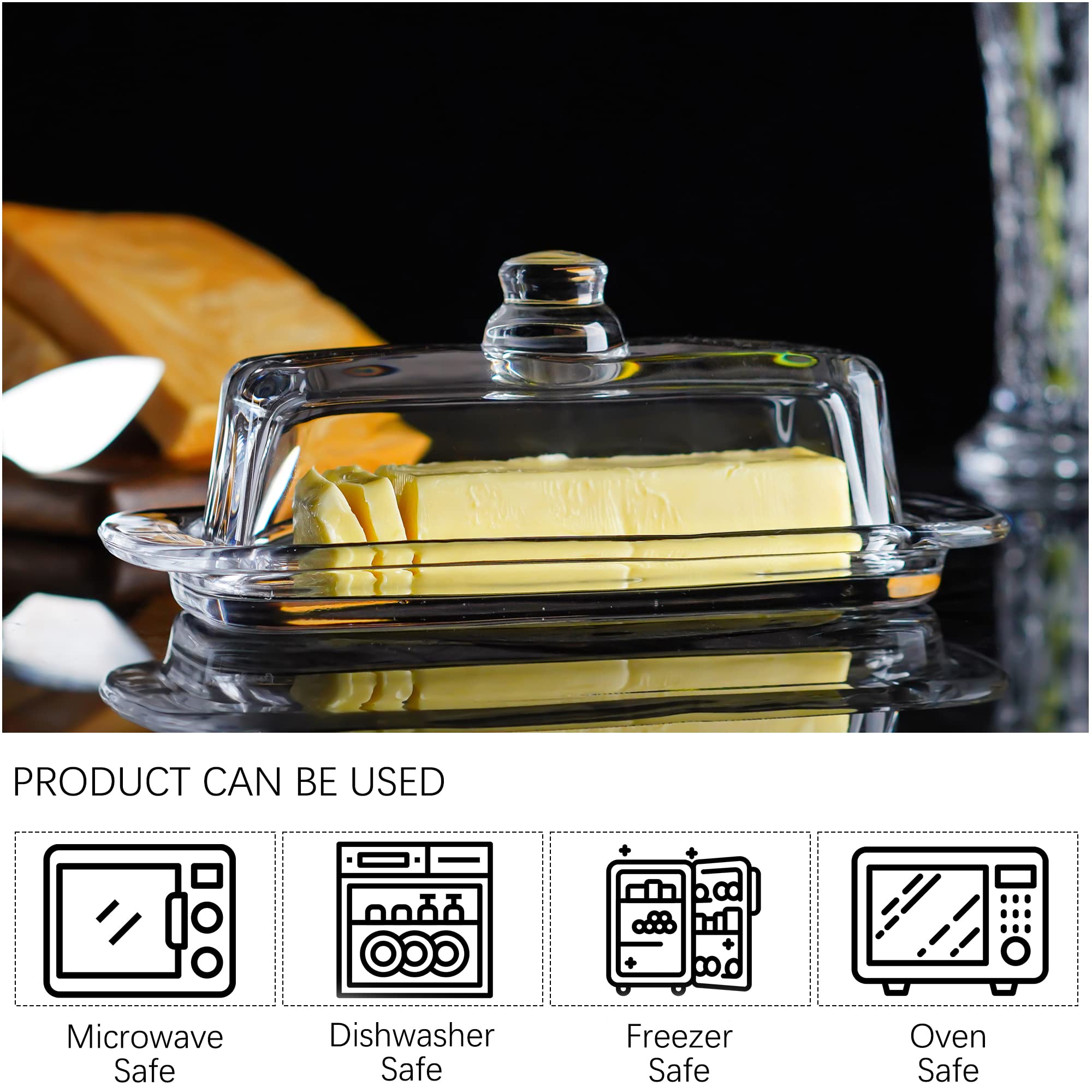 Butter dish in refrigerator keeping butter organized and protected.