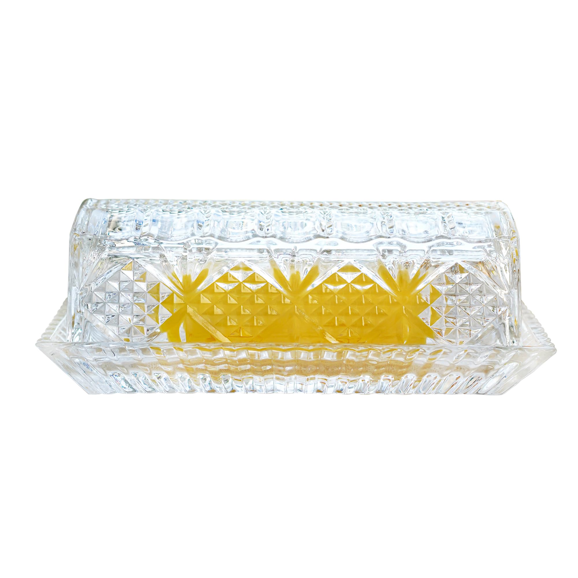 QFkris glass butter dish with lid, top view, compact and fresh-sealing