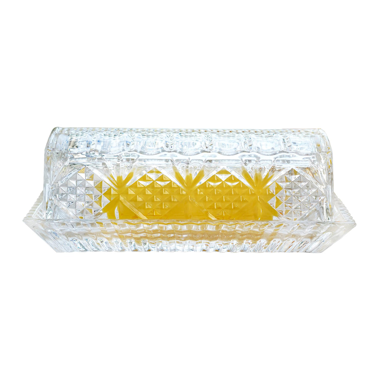 QFkris glass butter dish with lid, top view, compact and fresh-sealing