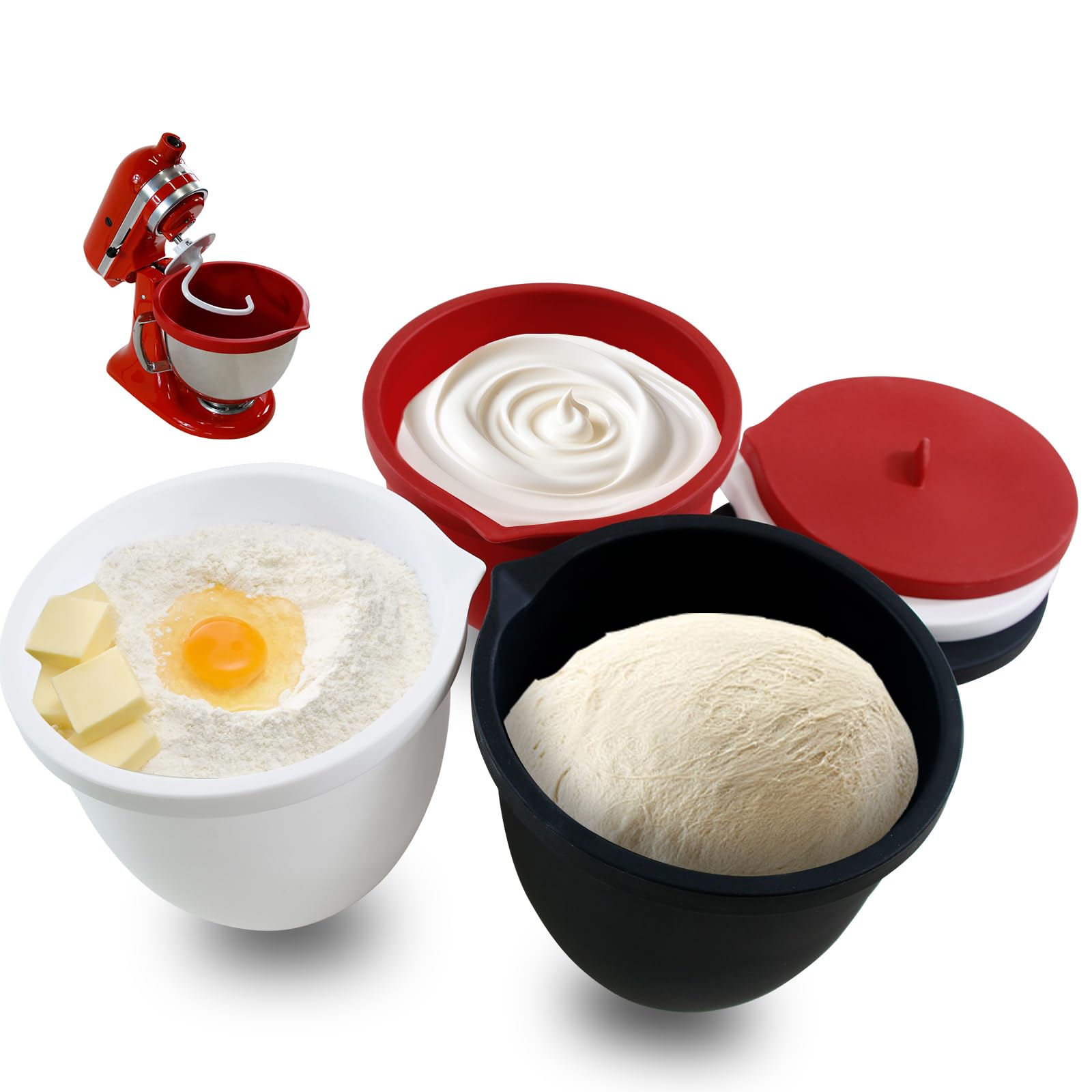 QHMENG silicone liner in a 5 qt KitchenAid bowl for scratch protection and easy mixing.