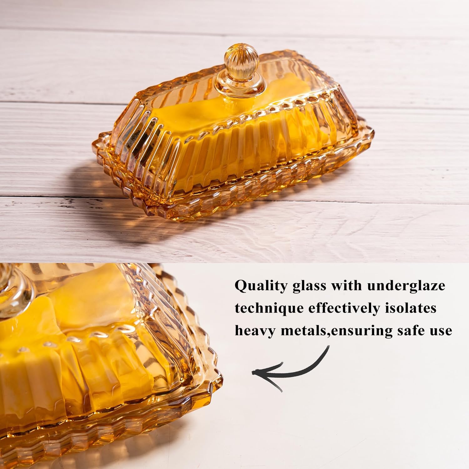 QIANCHANG butter dish fits standard sticks for space-saving storage.