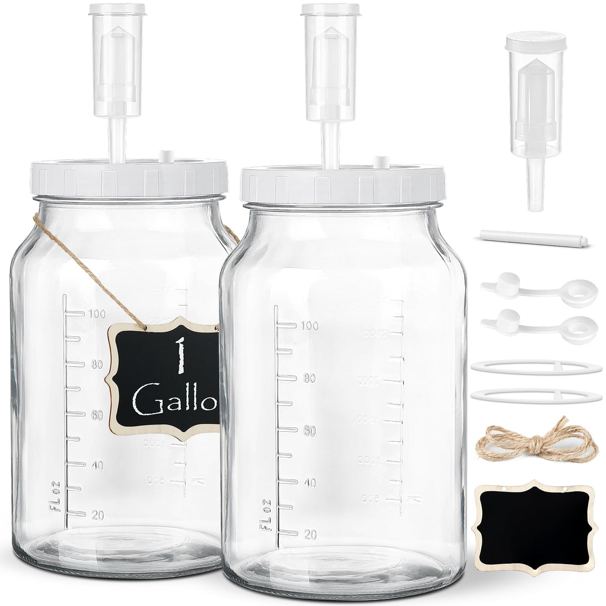 Qianfenie 2-pack 1-gallon fermentation jar with wide mouth and scale for easy loading