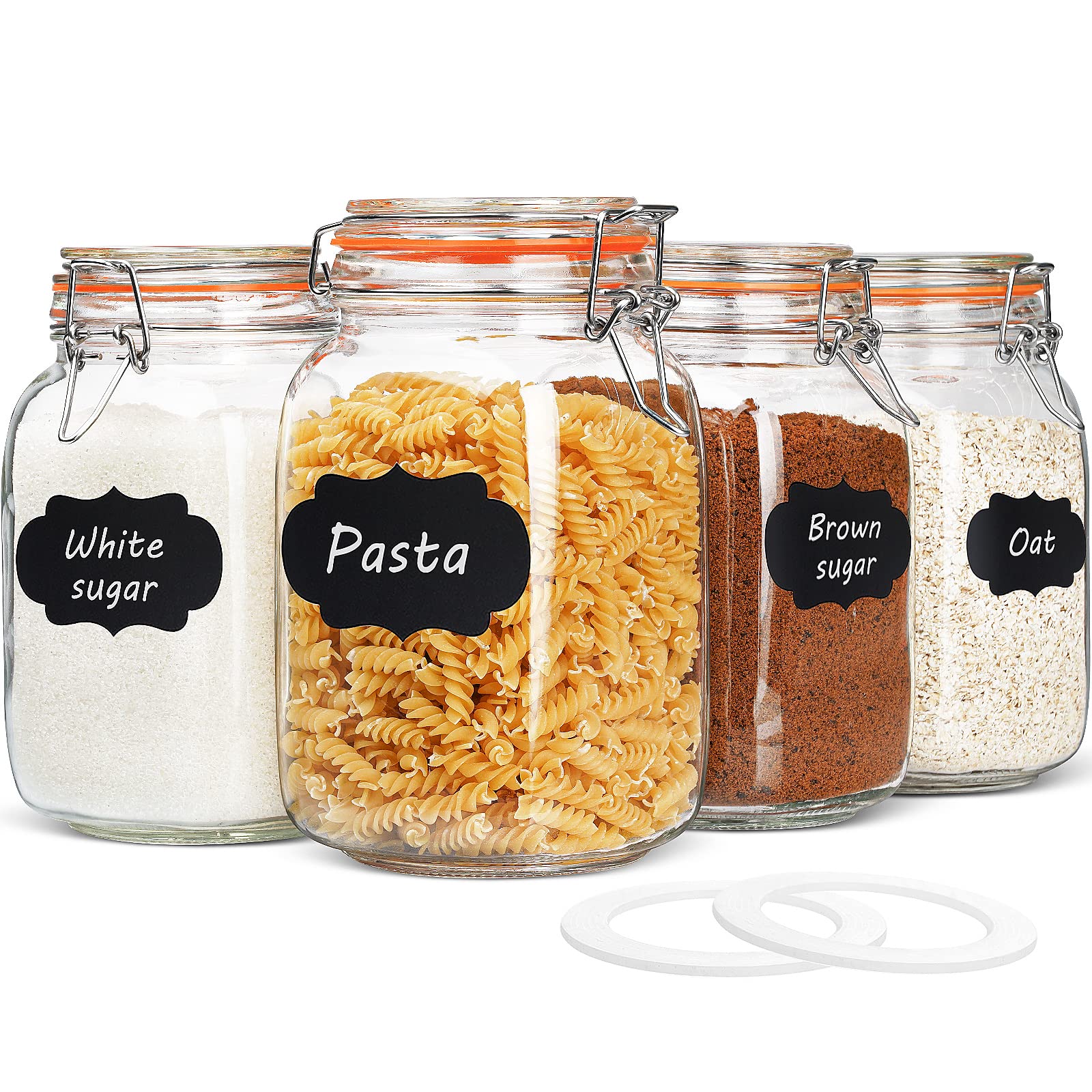 Qianfenie 50 oz glass jar with airtight clip-top lid for pantry freshness.