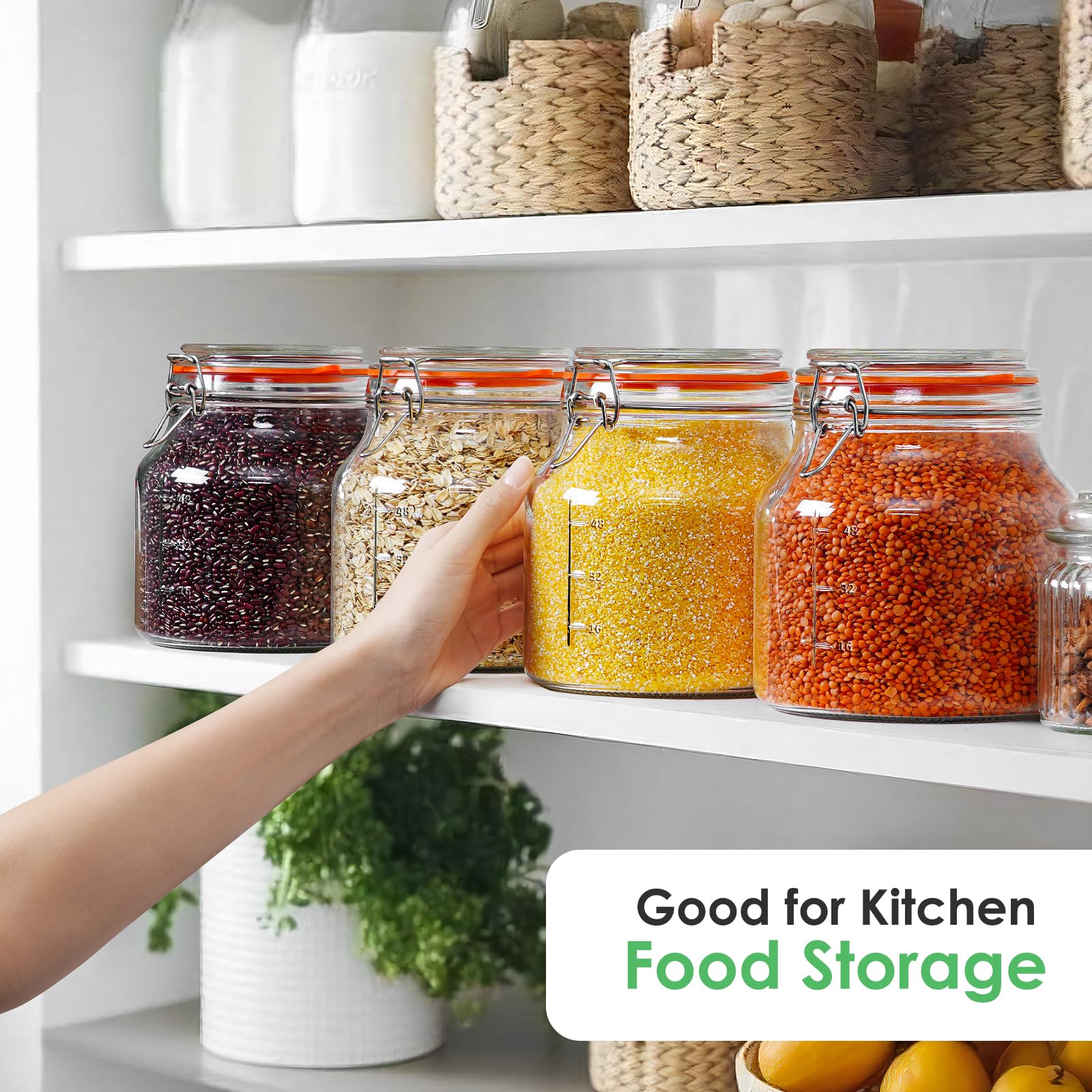 Qianfenie glass jars showing dishwasher-safe feature for simple cleanup