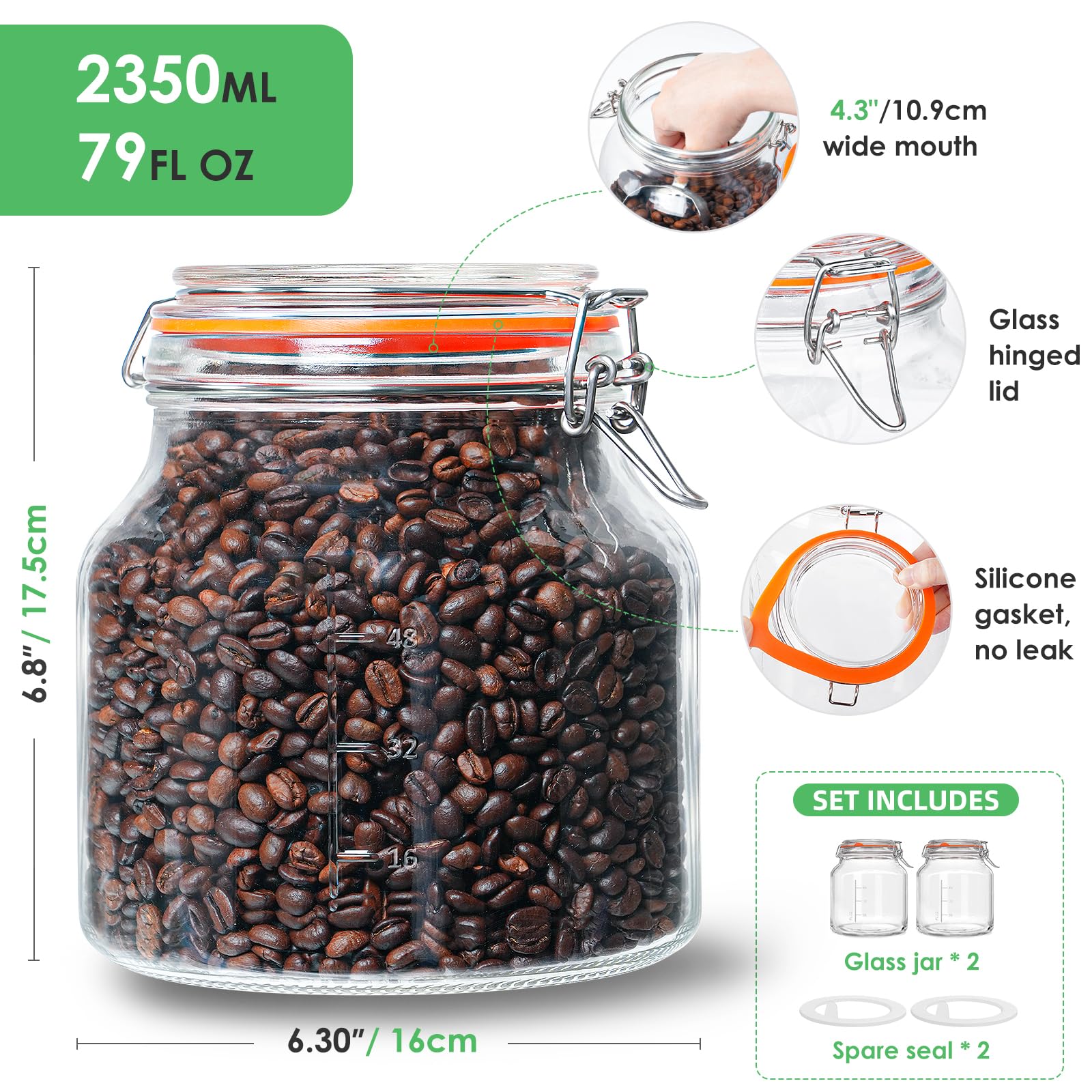 Wide-mouth Qianfenie glass jars for easy filling and cleaning in the pantry