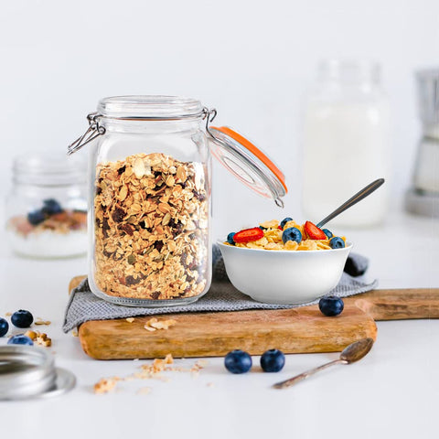 Qianfenie square glass jar with chalkboard labels for easy organization.