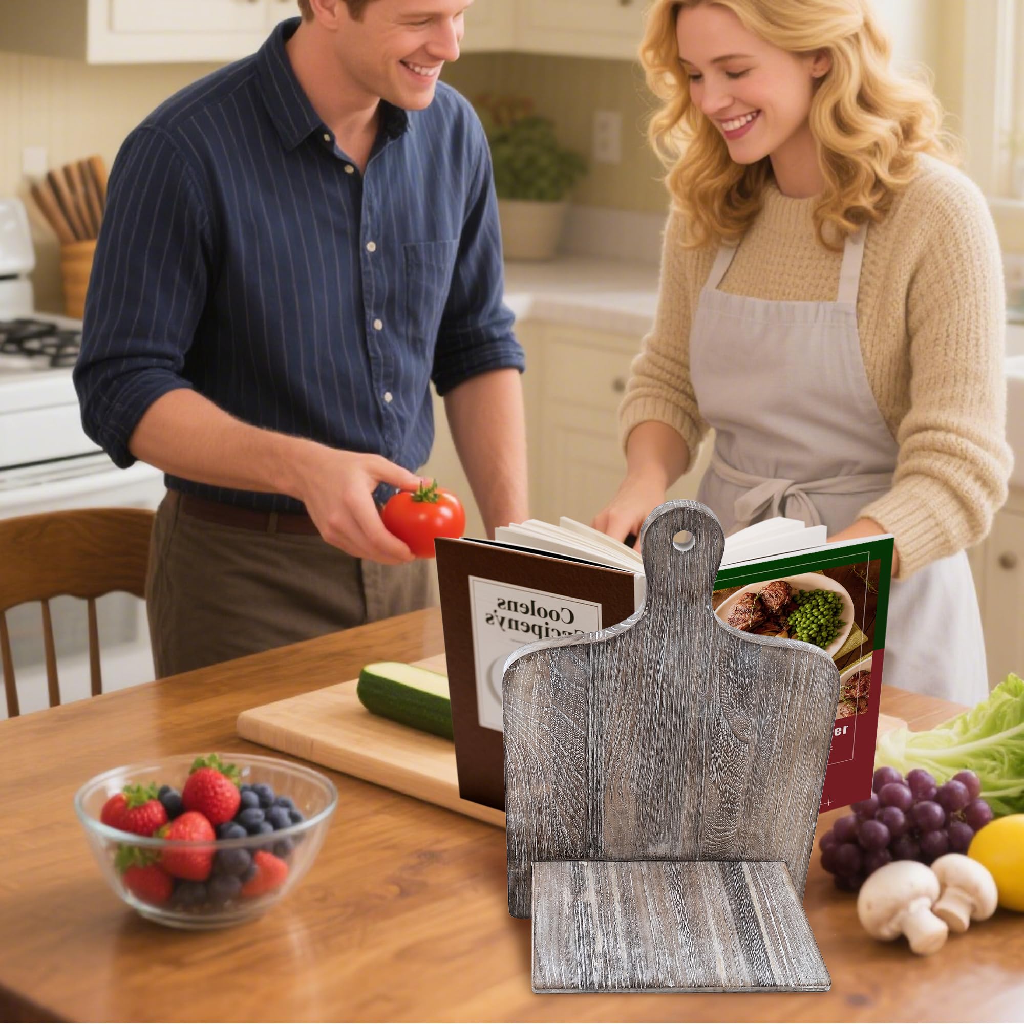 Qiang Ni cookbook stand keeps cookbook pages visible during active cooking.
