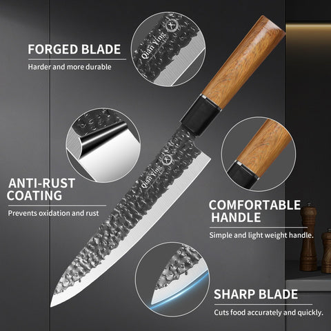 Qianying bread knife with black blade for clean crust cuts.