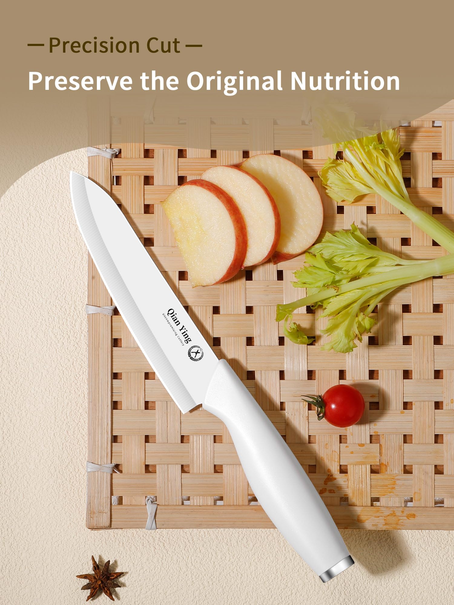 Qianying ceramic knife edge shine demonstrates durability and rust resistance during prep