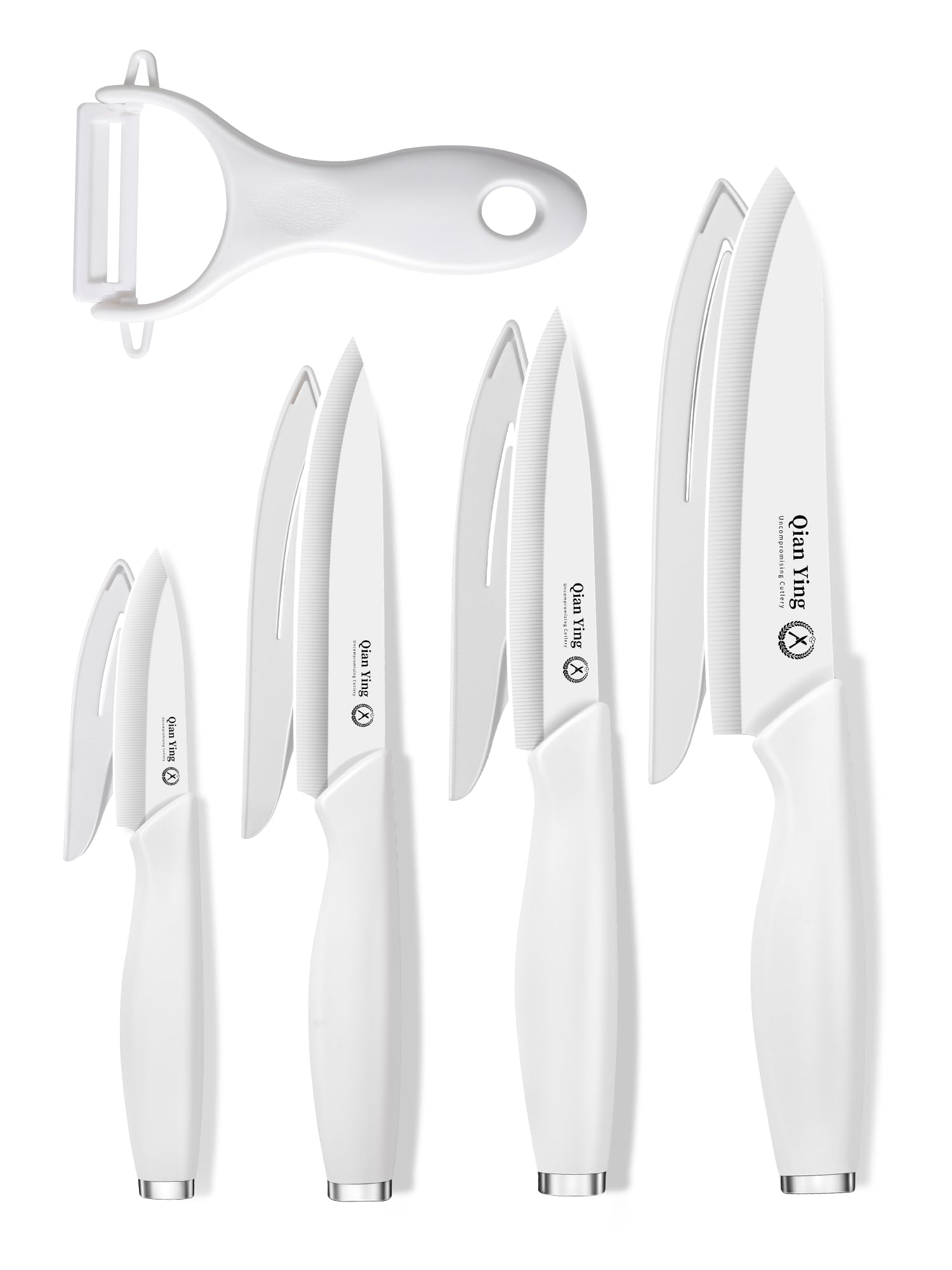 Qianying ceramic knife set head close up shows razor sharp edge for precise slicing