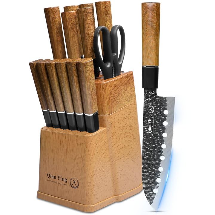 Qianying knife block 15-piece set, organized for easy cooking.