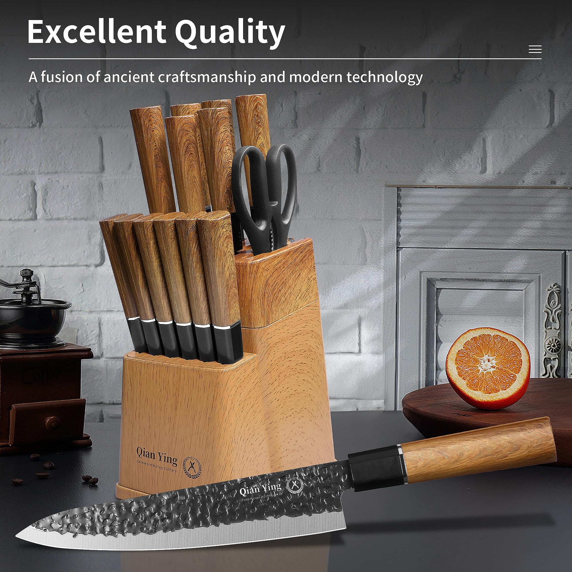 Qianying paring knife with black blade for detailed prep.