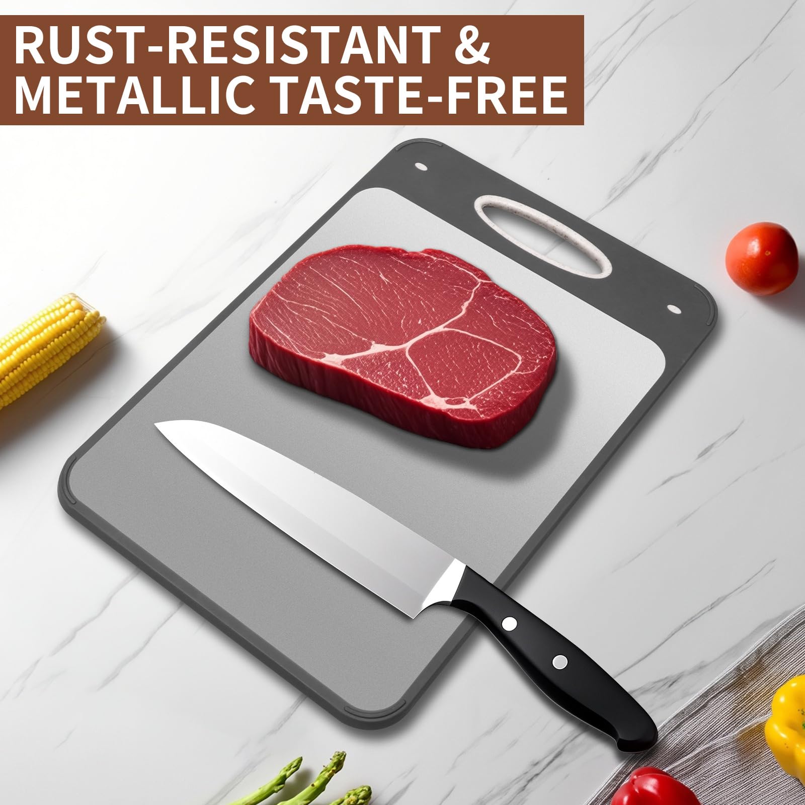 Qianying titanium surface for meat, non-porous and easy to wipe clean.