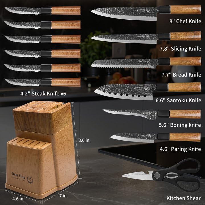 Qianying Santoku knife with black blade for versatile slicing.