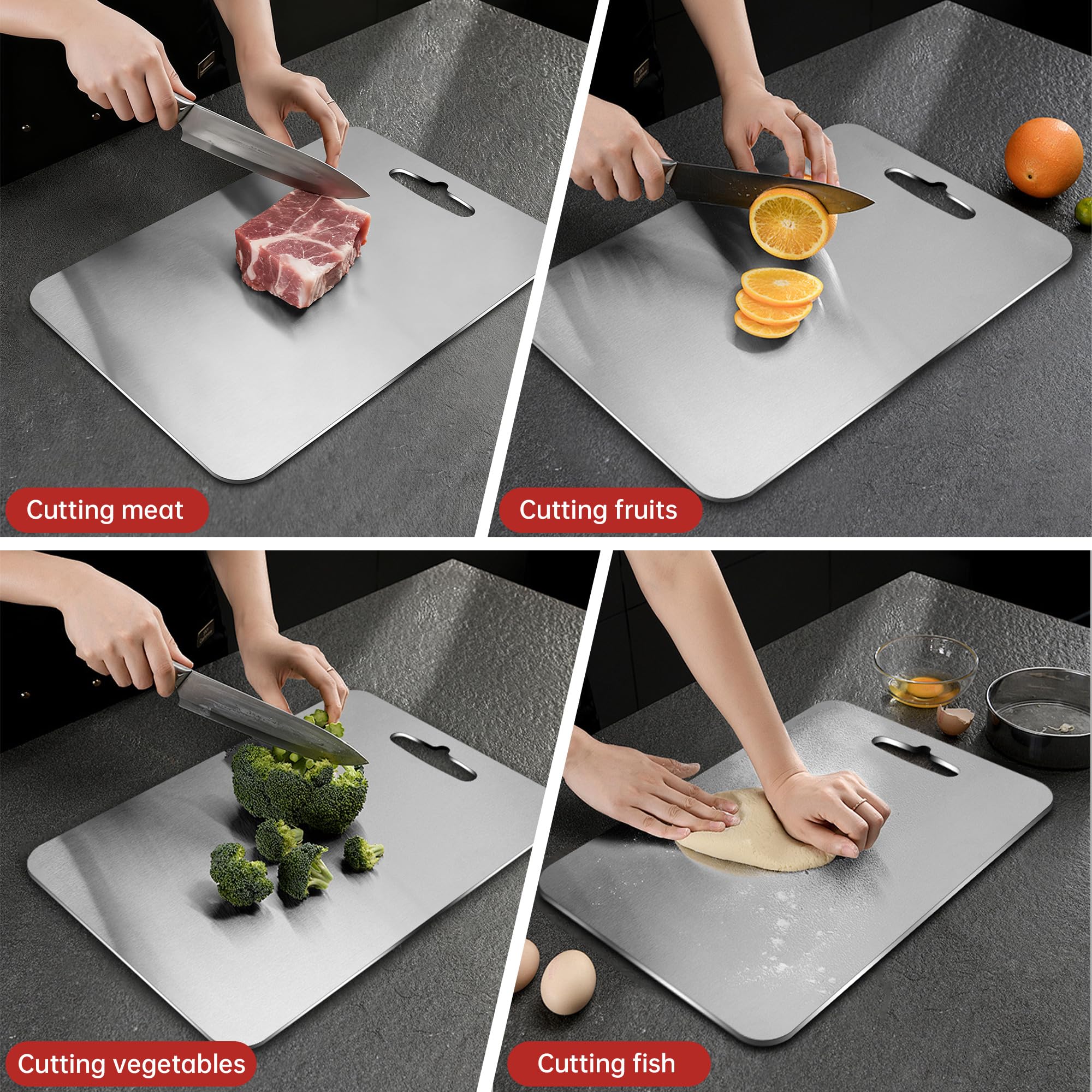 Qianying titanium cutting board 18x12 inches provides a large, hygienic prep space