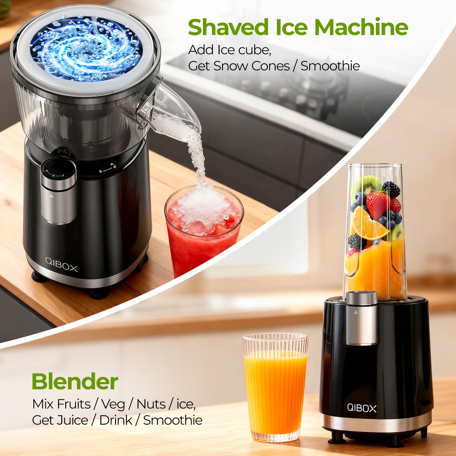 QIBOX 700W motor inside demonstrates powerful ice crushing capability.