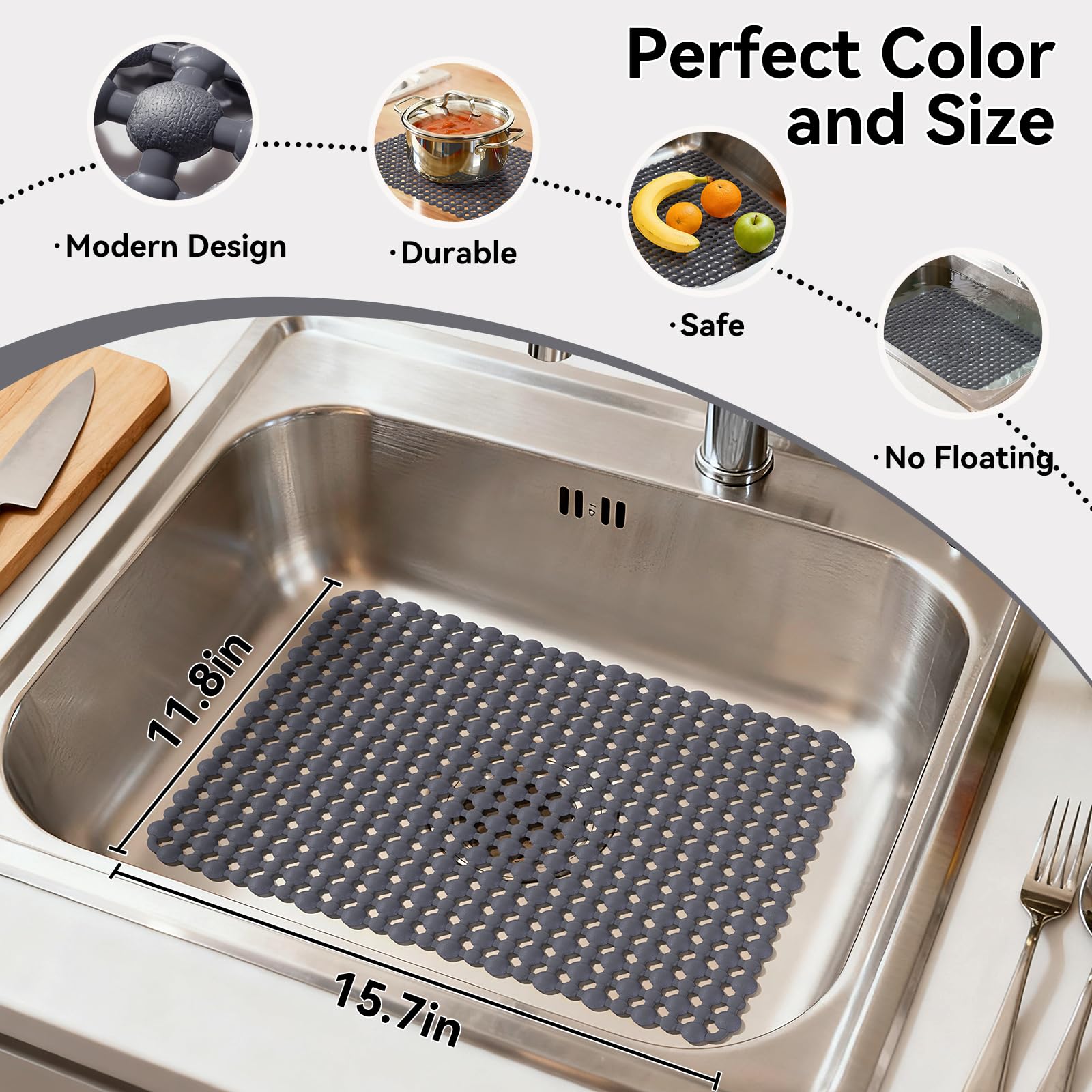 QiCaiJia sink mat trimmed to fit irregular sink contours