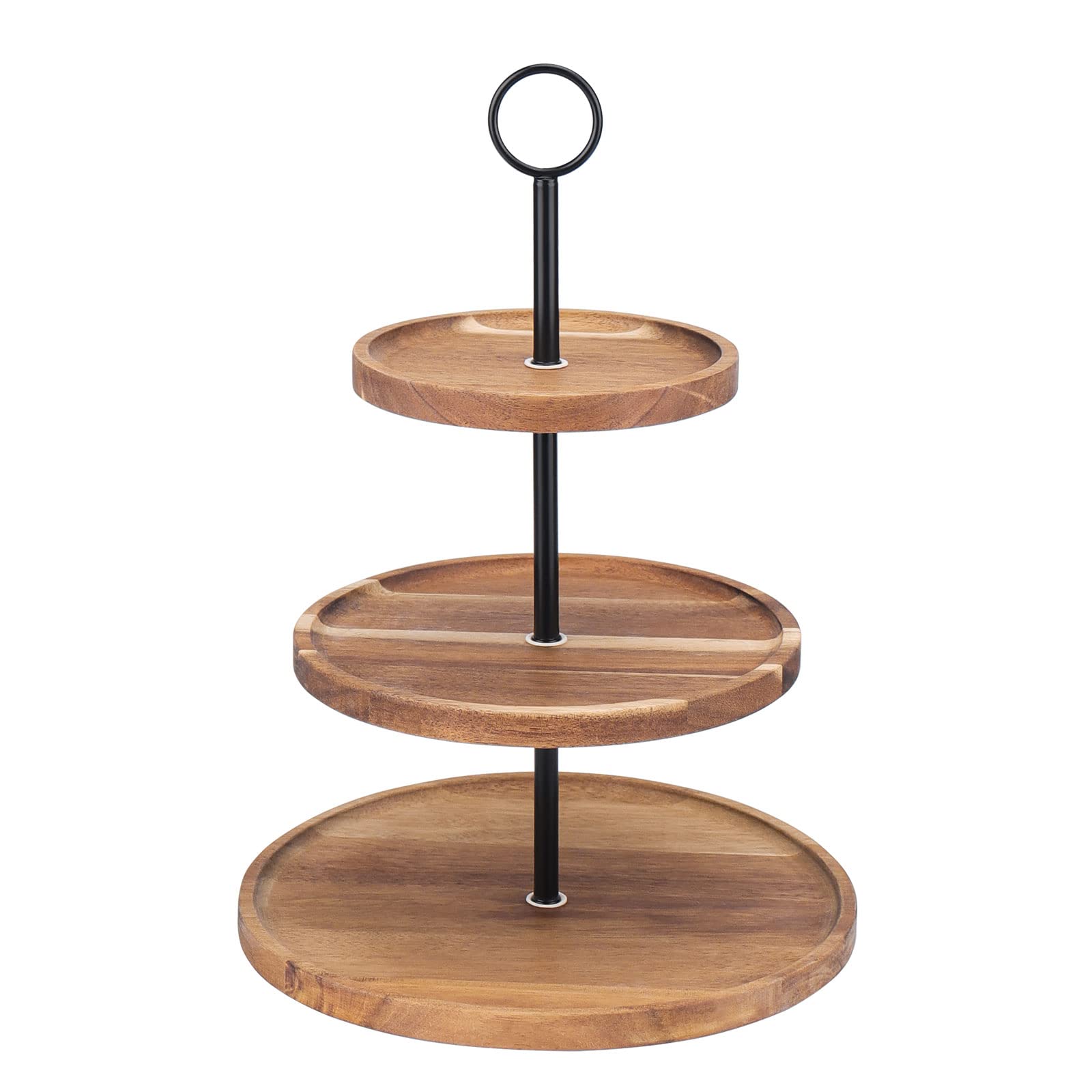 QIELSER wooden tray with three tiers showcasing layered treats