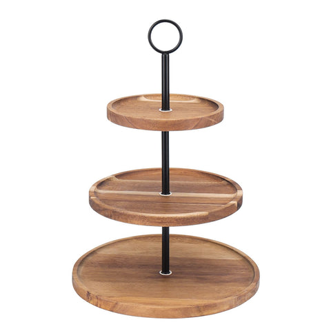 QIELSER wooden tray with three tiers showcasing layered treats