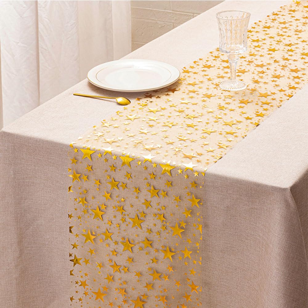 QILANJO gold glitter table runner adds sparkle to celebrations.