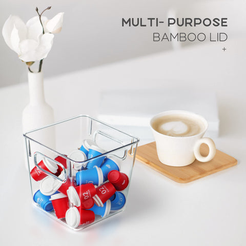 Qilinba K Cup Organizer bamboo lid doubles as a heat-friendly coffee tray
