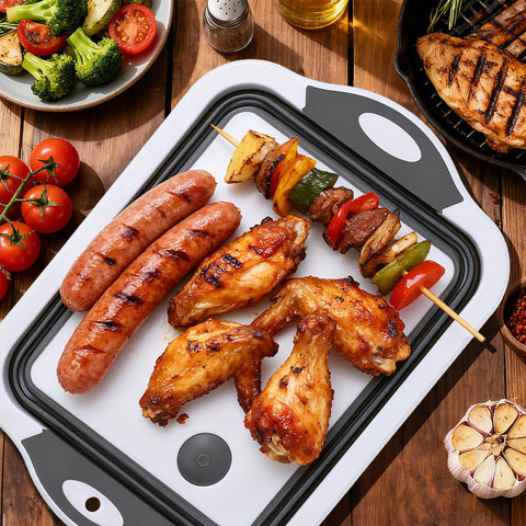QiMH BBQ prep tub in foldable form for quick meal organization