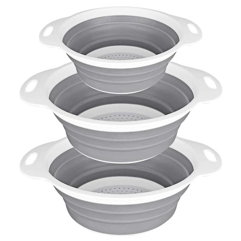 QiMH collapsible colander set in 4qt and 2qt sizes for fast pasta draining.