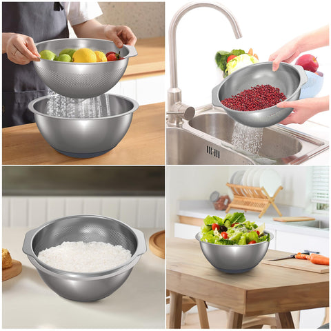 QiMH dishwasher-safe colander and bowl simplify cleanup after cooking.