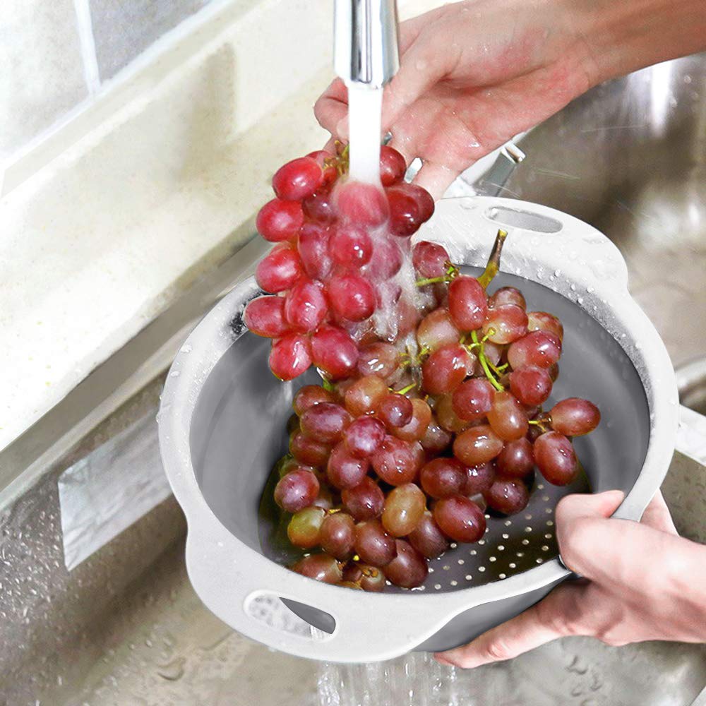 QiMH ergonomic handles offer comfortable grip during draining and rinsing.