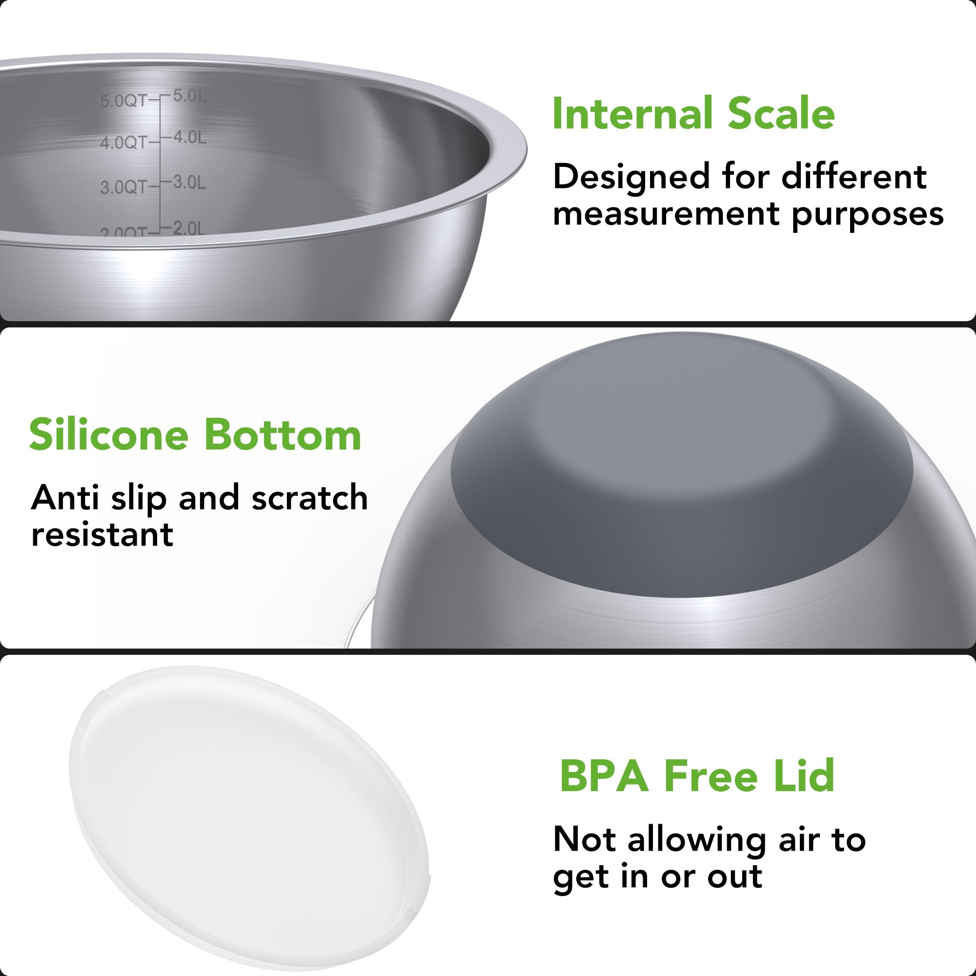 QiMH 5qt colander plus 6qt bowl support dough mixing and marinades.