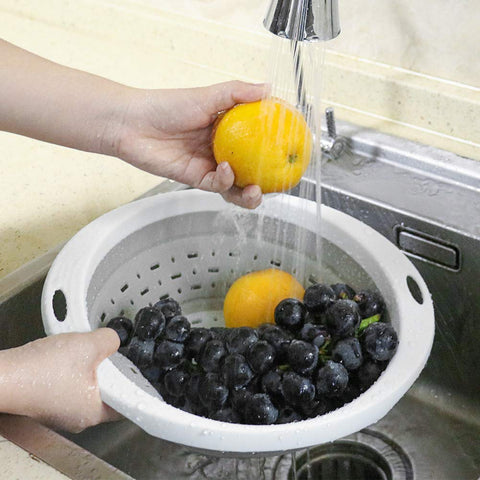 QiMH soft rim colander silicone edge emphasizes gentle handling and ergonomic use.