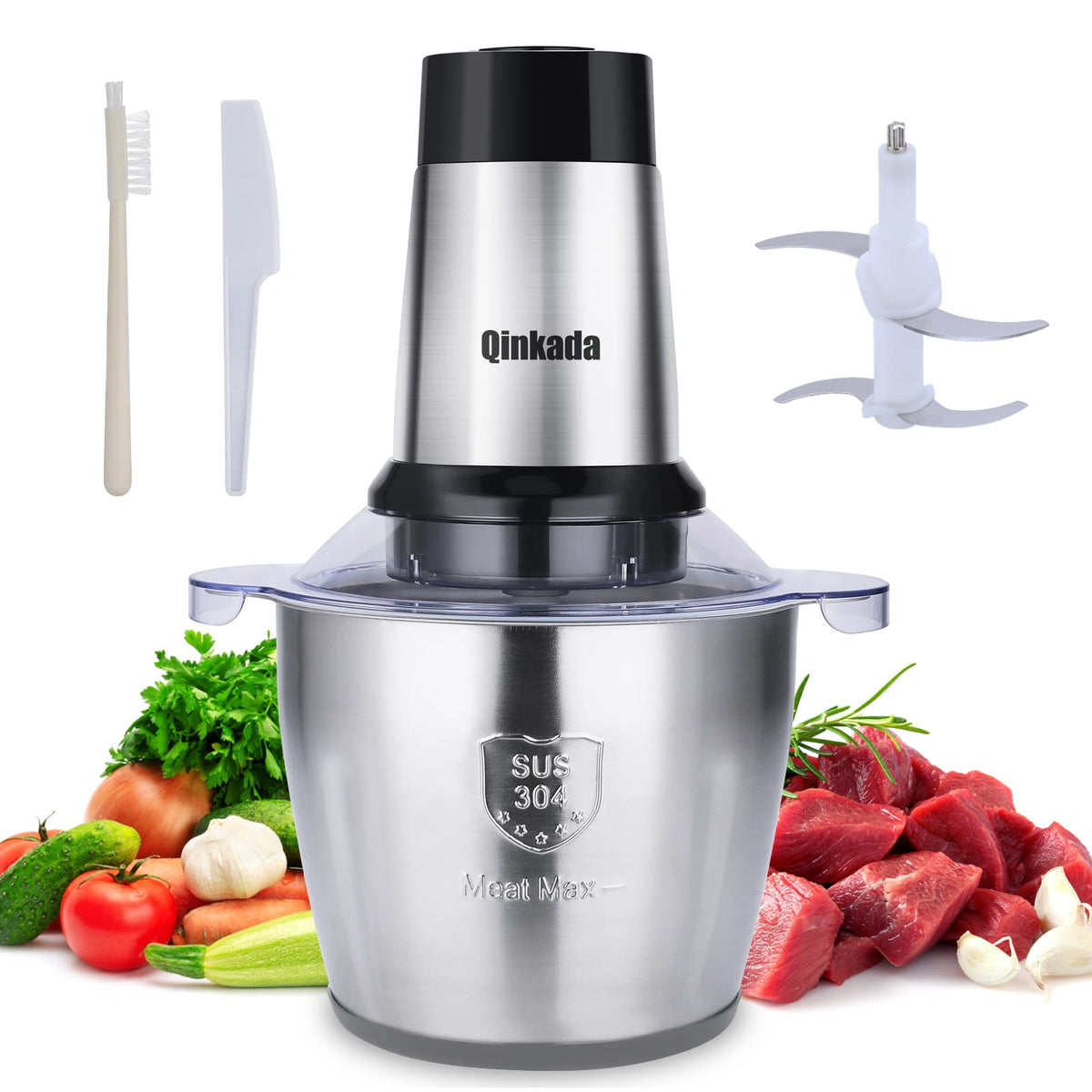 Qinkada food processor top view ready for batch meal prep