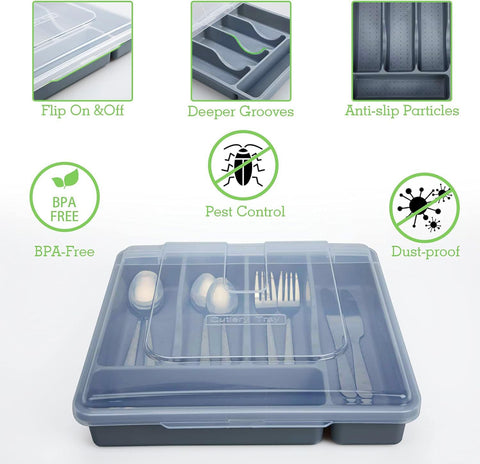 QINOL bamboo tray highlighting sturdy construction for kitchen storage.