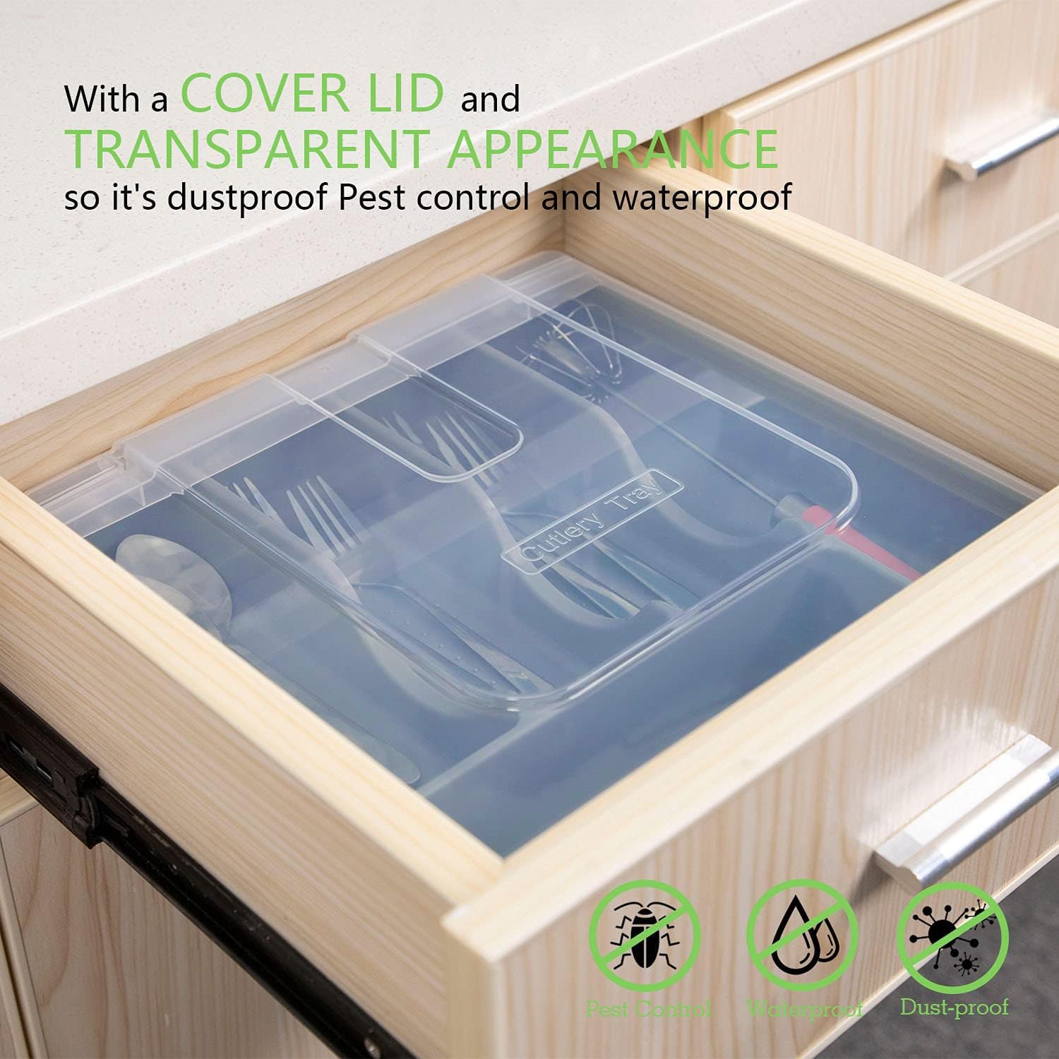 QINOL clear lid enables quick visibility while protecting utensils.
