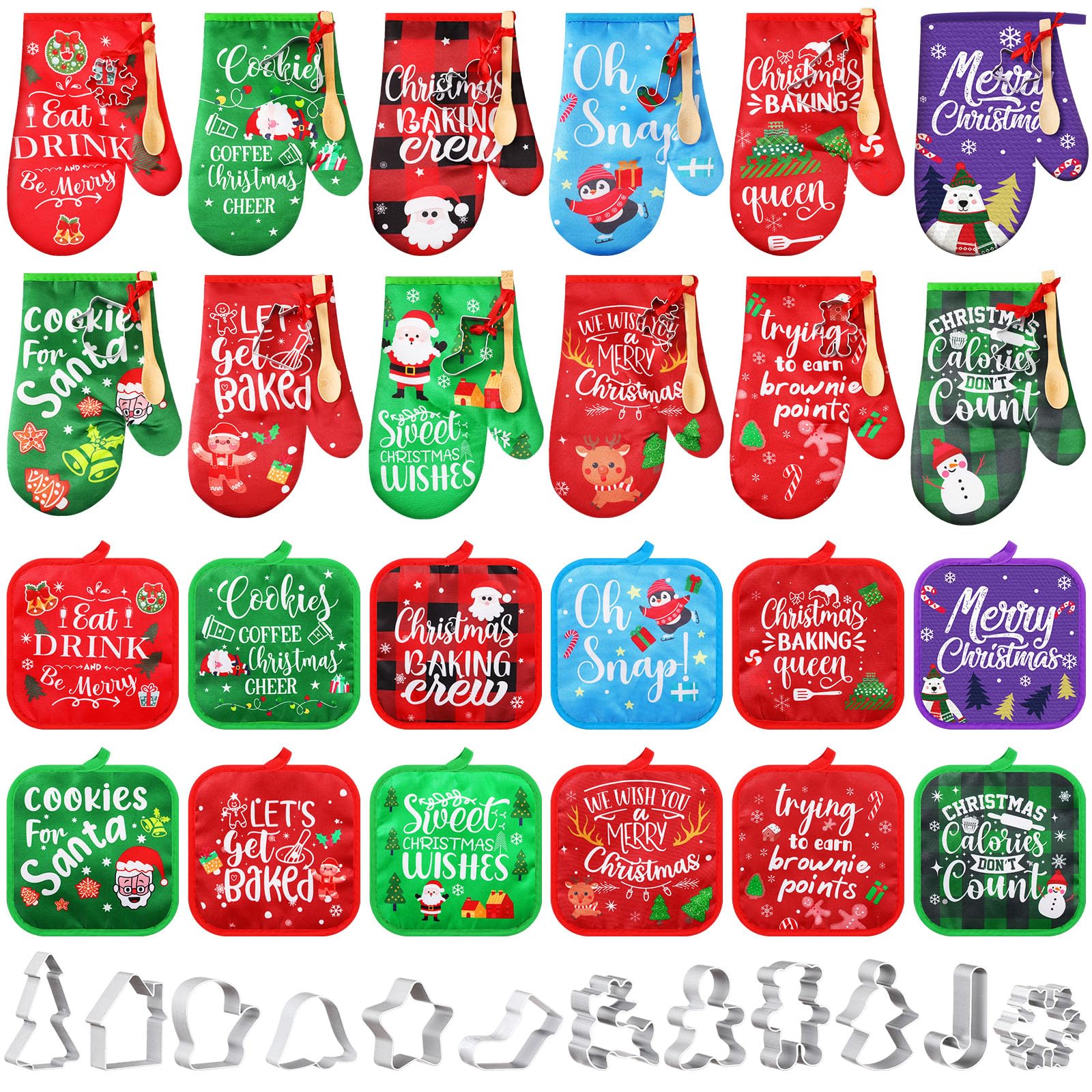 Qinyoung Christmas oven mitts protect hands while baking cookies.