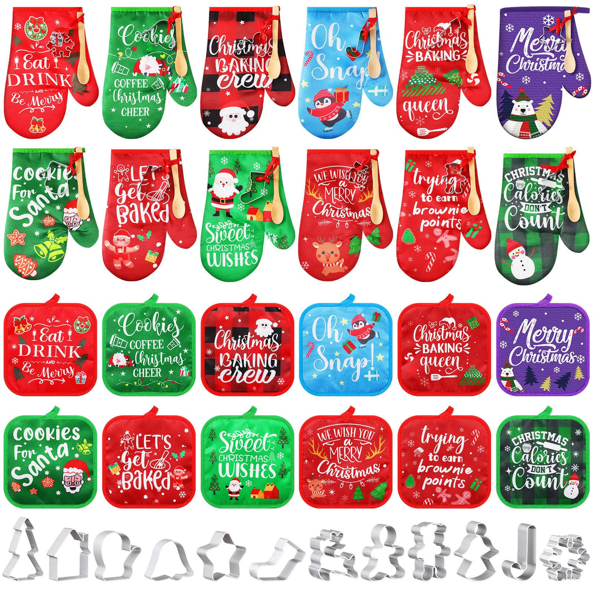 Qinyoung Christmas oven mitts protect hands while baking cookies.