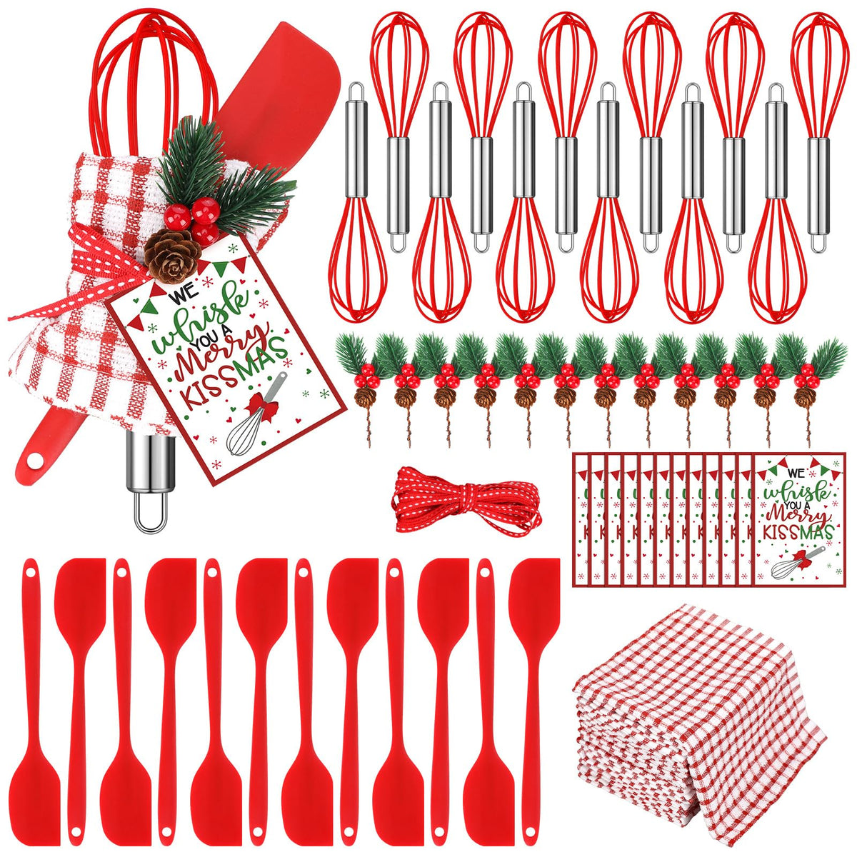 Qinyoung Christmas whisk set: twelve durable whisks for fast batter and cream whipping.