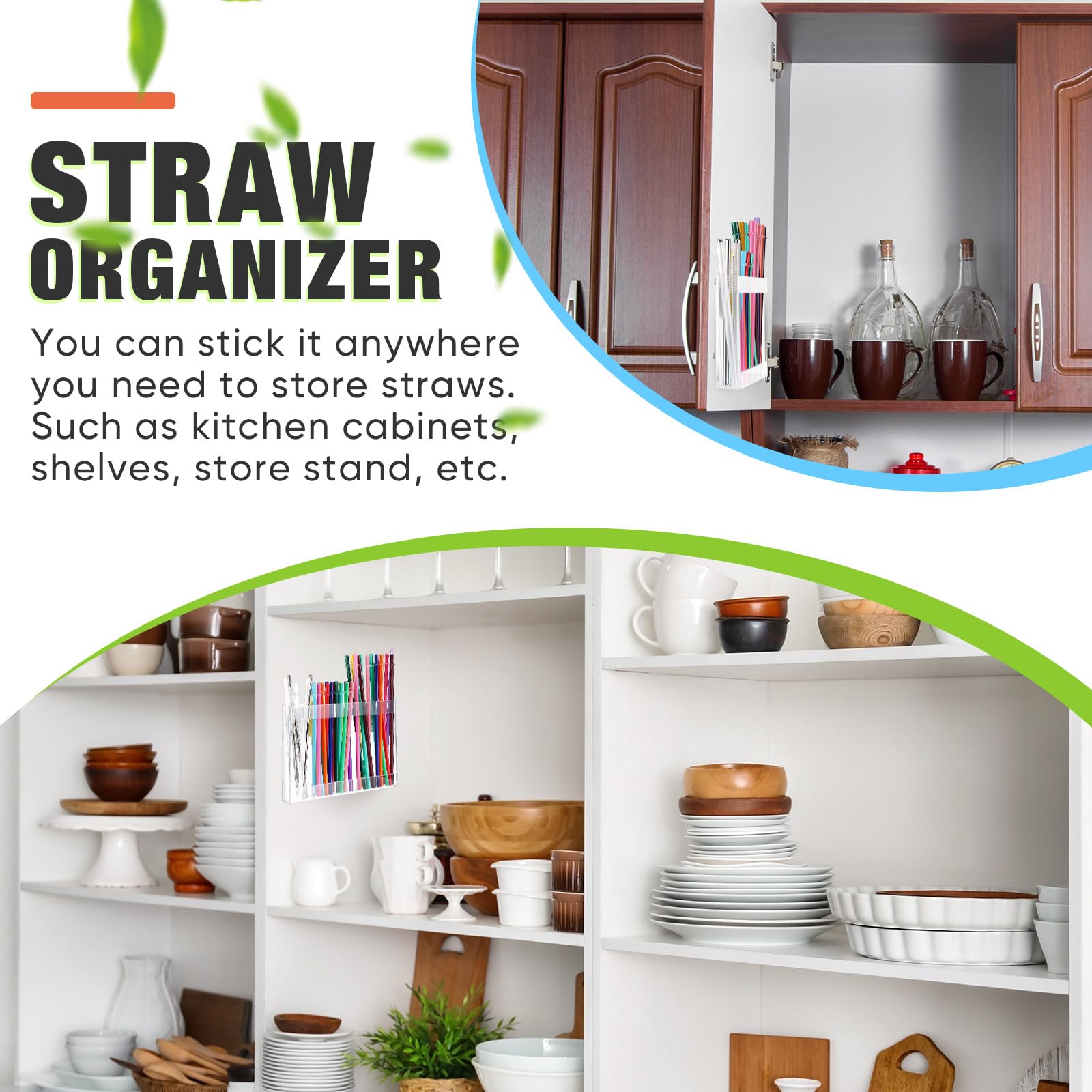 Qinyoung straw holder with adhesive tapes provides secure wall or cabinet mounting.