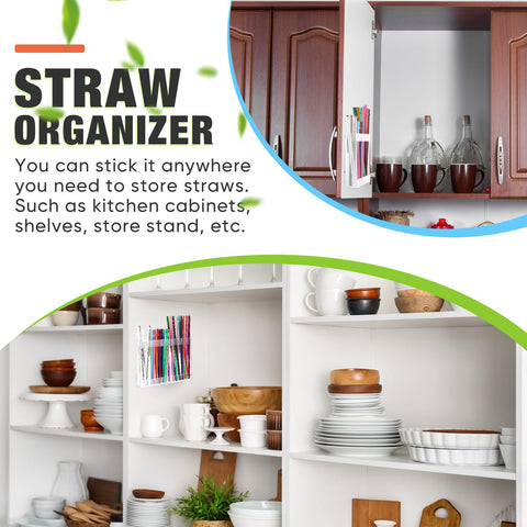 Qinyoung straw holder with adhesive tapes provides secure wall or cabinet mounting.