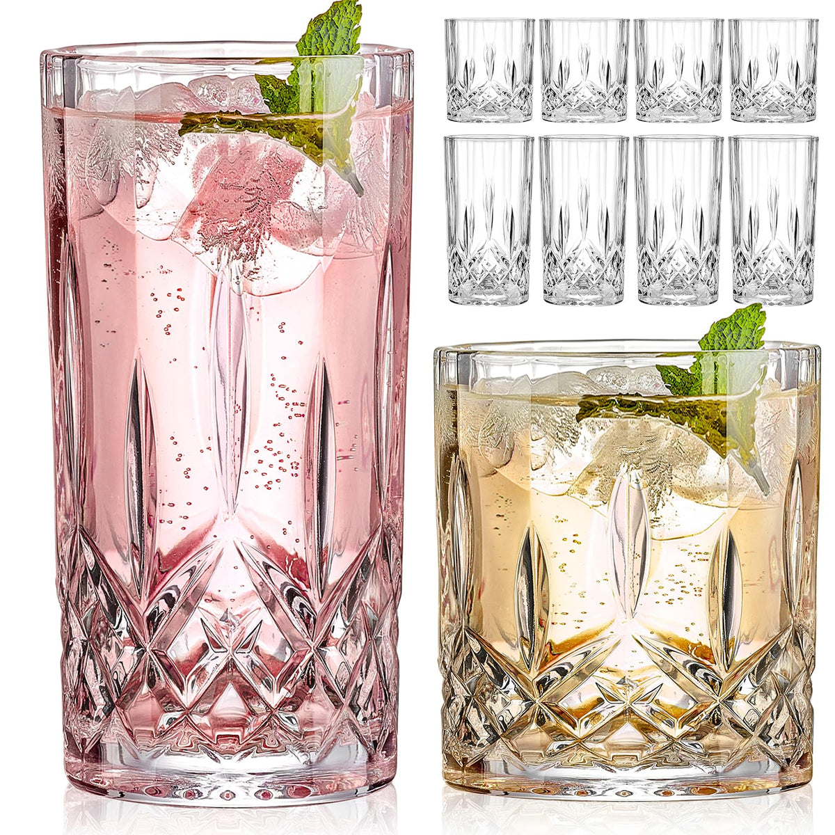 Qipecedm 8-piece crystal glass set — clear, elegant glasses for everyday entertaining.