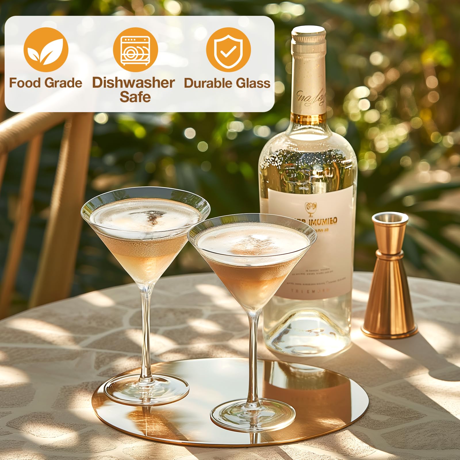Qipecedm dishwasher-safe martini glasses for quick cleanup after hosting.
