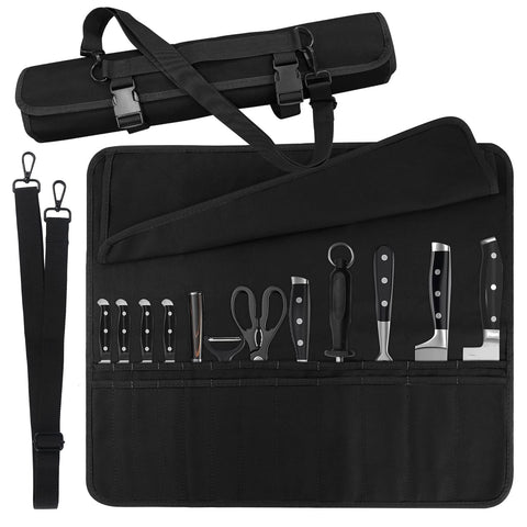 QIQU Chef Knife Bag with 24 pockets keeps knives securely organized for travel.