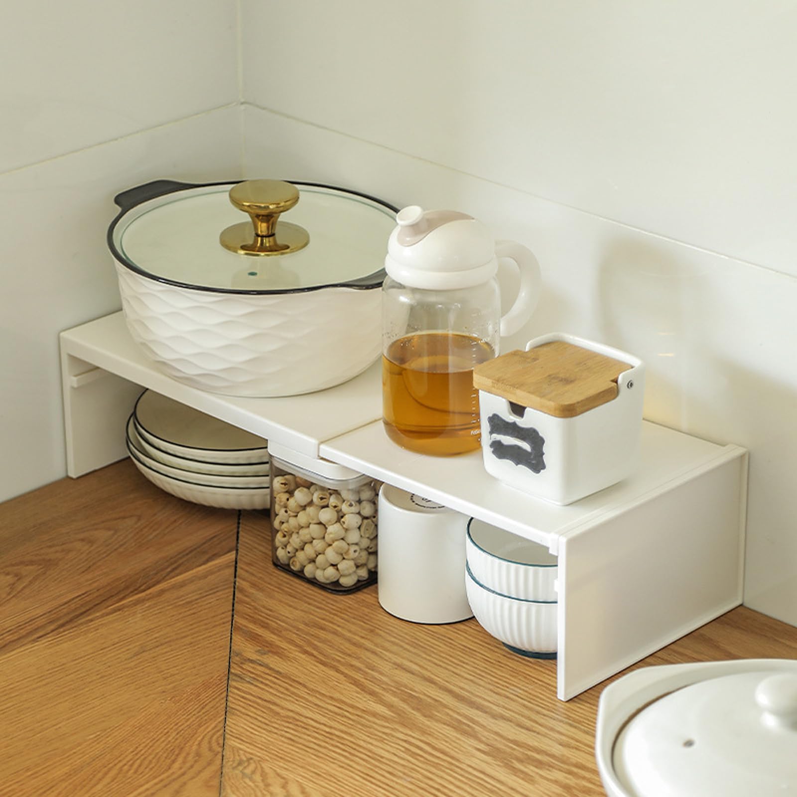 Qiyue cabinet shelf fully assembled shows sturdy support in kitchen or bathroom use