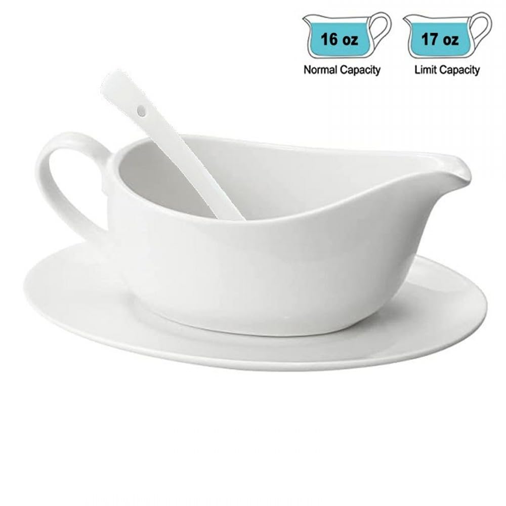 Qlans white ceramic gravy boat ready for dishwasher-safe cleaning