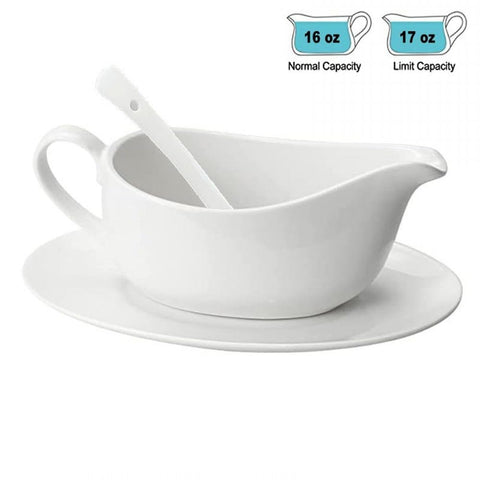 Qlans white ceramic gravy boat ready for dishwasher-safe cleaning