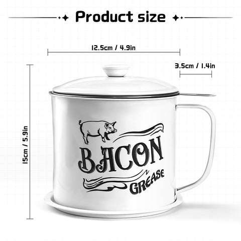 QMET Bacon Grease Saver curved-handle for comfortable pouring.