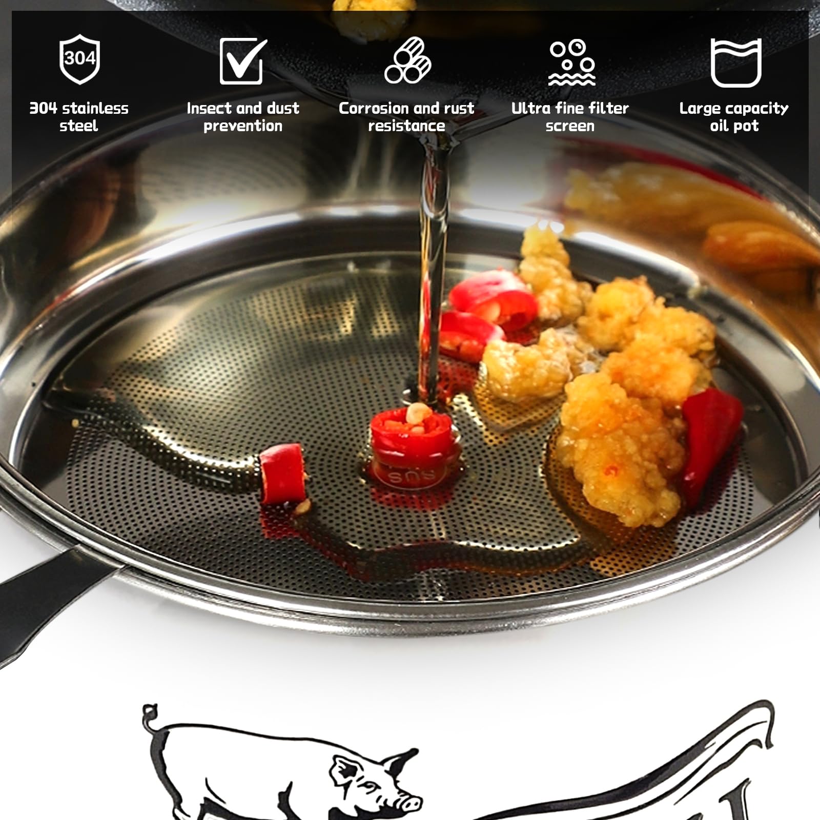 QMET Bacon Grease Saver white farmhouse design enhances kitchen decor.