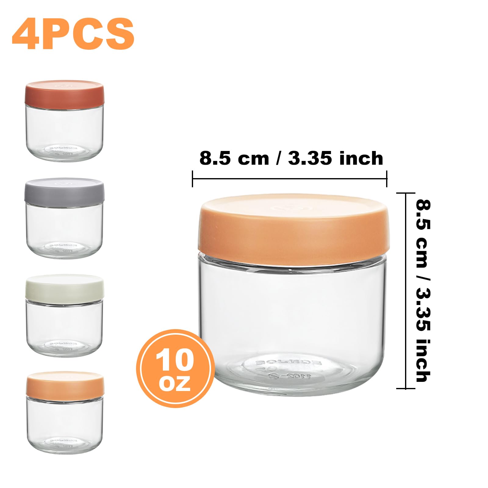 QMET clear glass jar with color lids helps quick content identification.