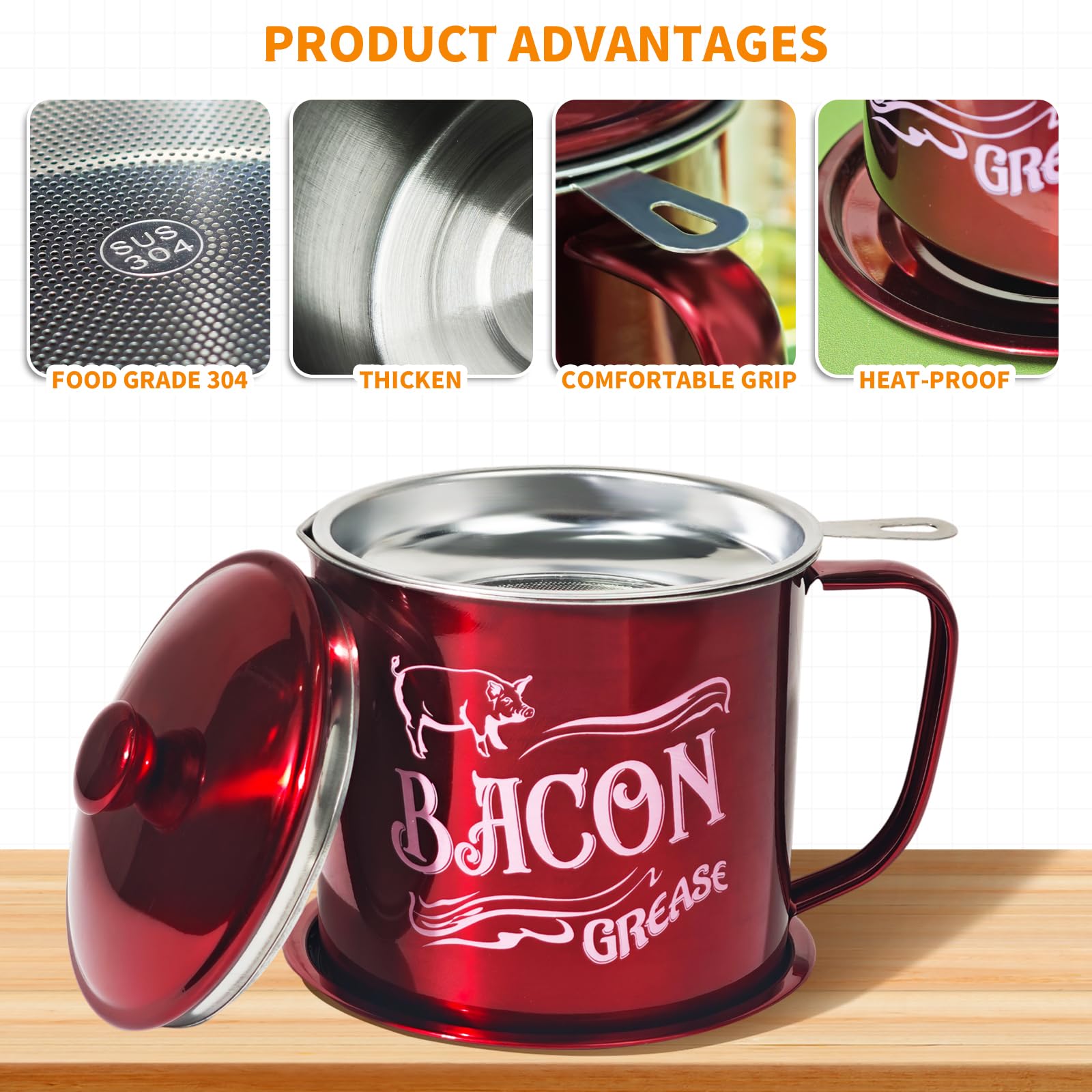 QMET 304 stainless steel lid-seal with strainer for secure fit.