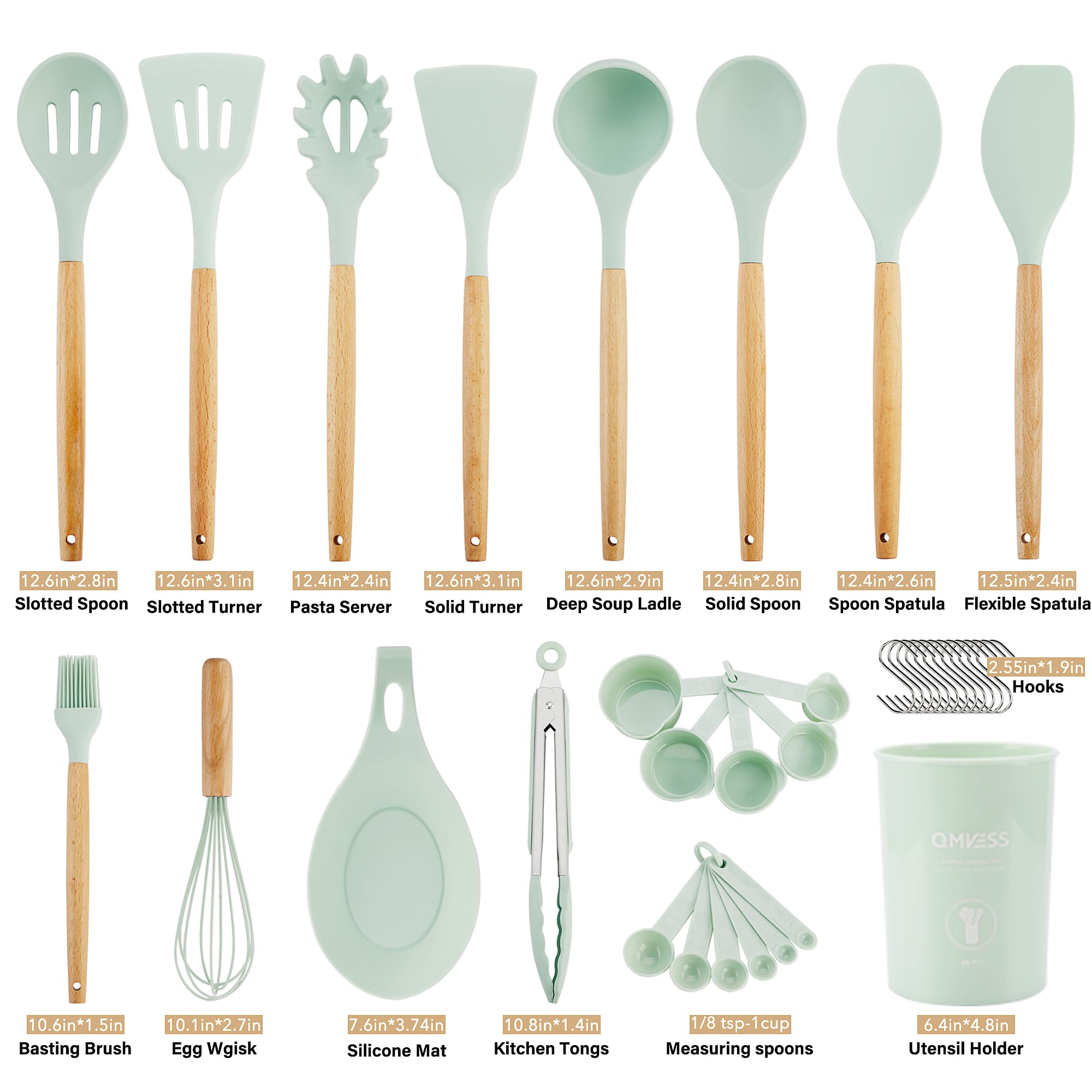 QMVESS silicone utensils set measuring cups and spoons enable precise prep